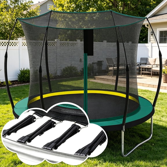 Springless Trampoline for Kids and Adults, Outdoor Recreational Trampoline with Net, Mini Trampoline with Bungee Cords No-Gap Zipper System 6ft 8ft 10ft 12ft 14ft