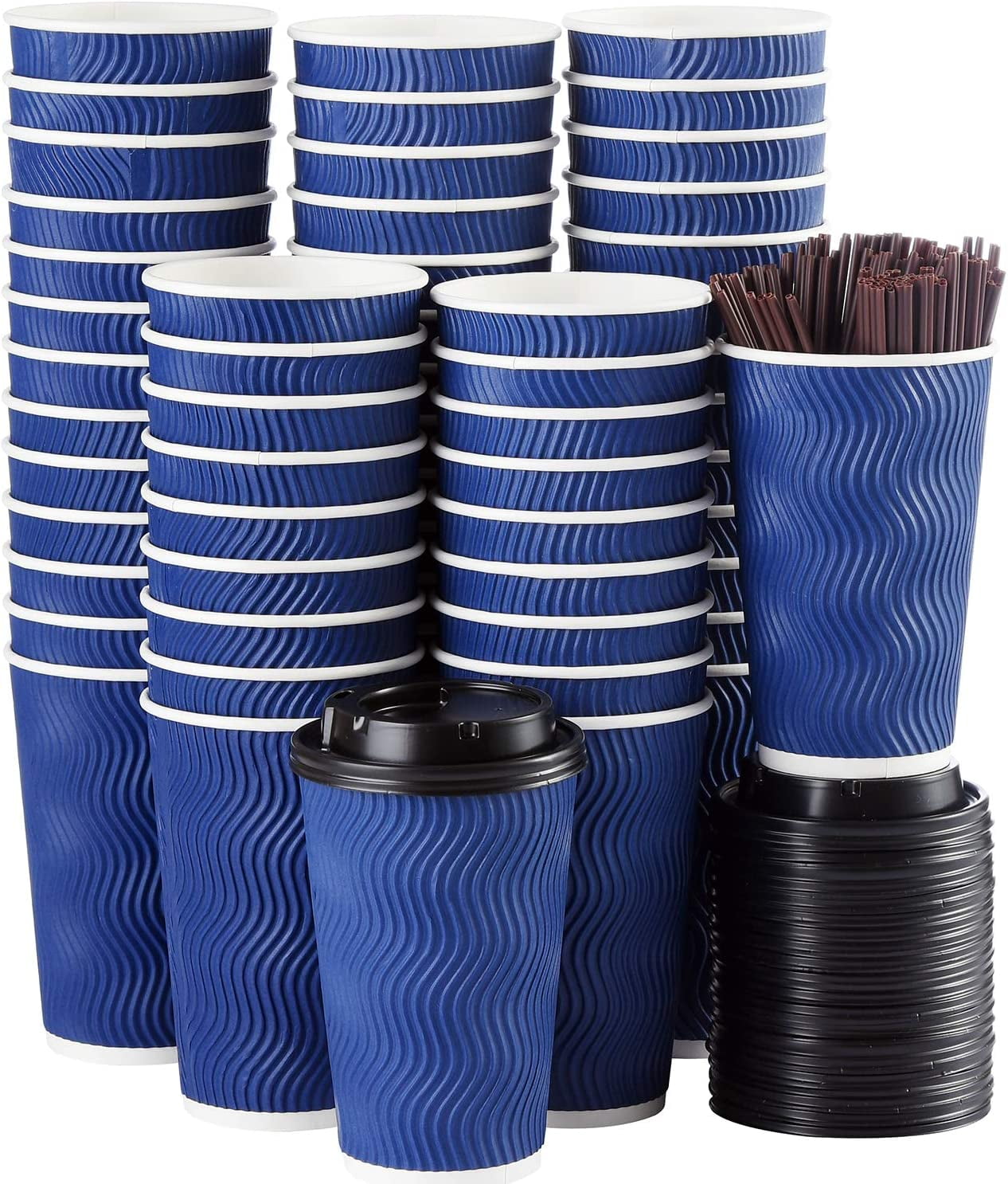 Springpack 90 Packs 16oz Disposable Coffee Cups with Lids and Straws