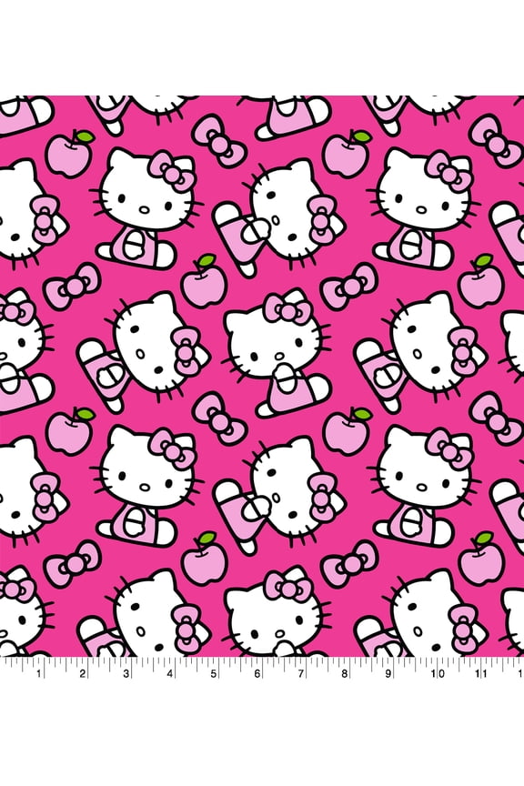 18" x 21" Cotton Hello Kitty Icon Toss Precut Sewing & Craft Fabric, Pink and White