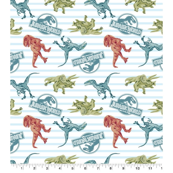 Springs Creative 18" x 21" Cotton Jurassic World Dino Stripe Precut Sewing & Craft Fabric, Multi-color