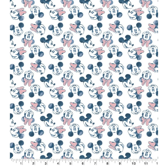 Springs Creative 18" x 21" Cotton Mickey and Minnie Head Packed Starry Night Precut Sewing & Craft Fabric, White, Black and Red