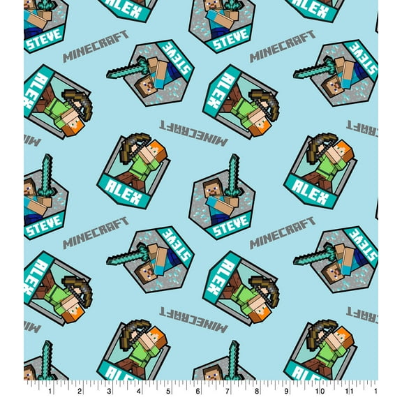 Springs Creative 18" x 21" Cotton Minecraft Steve and Alex Badges Precut Sewing & Craft Fabric, Multi-color