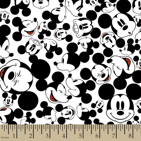 Springs Creative 18" x 22" Many Faces of Mickey Precut Fabric, Black and White