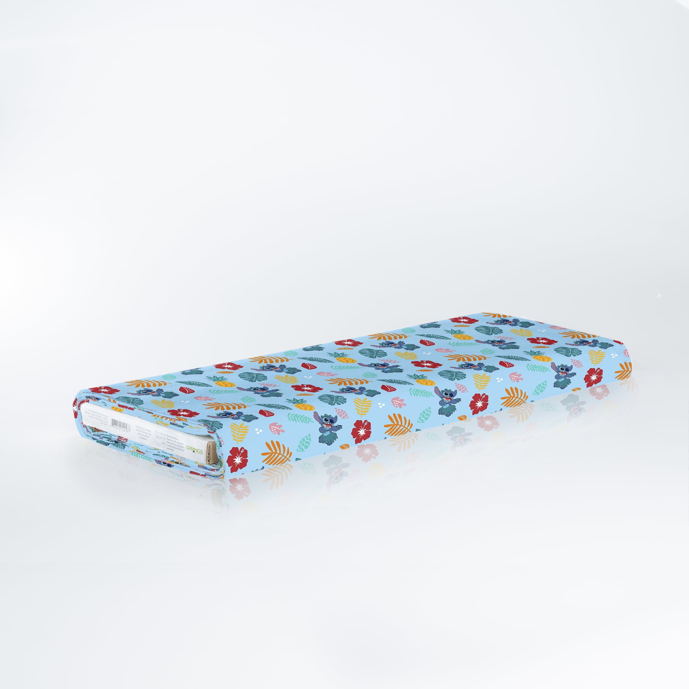 Springs Creative 43" 100% Cotton Disney Stitch Hawaiian Floral Sewing & Craft Fabric 15 yd By the Bolt, Light Blue