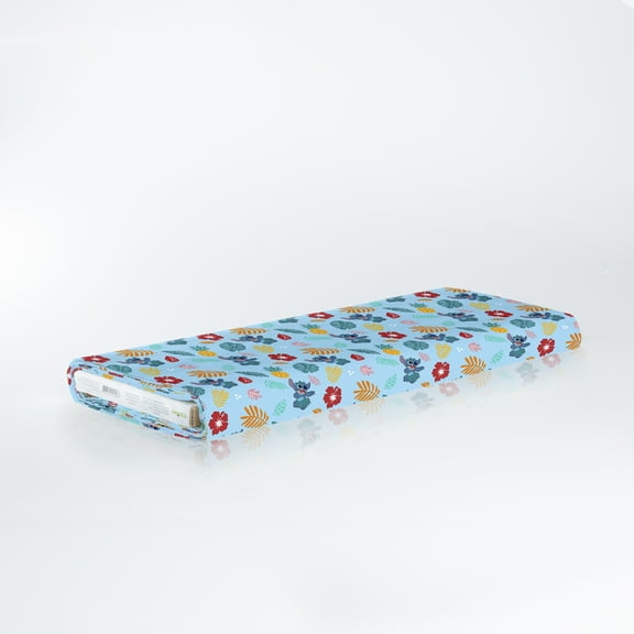 Springs Creative 43" 100% Cotton Disney Stitch Hawaiian Floral Sewing & Craft Fabric 15 yd By the Bolt, Light Blue