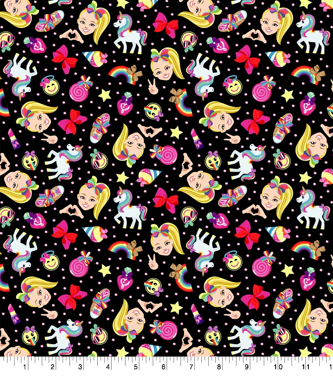 Springs Creative 43" 100% Cotton Jojo Rainbow Emoji Sewing & Craft Fabric 10 yd By the Bolt, Black, Pink and Yellow