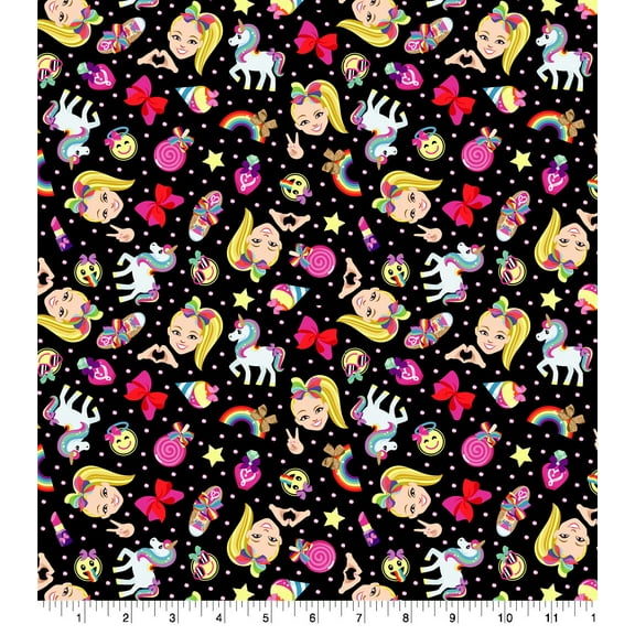 Springs Creative 43" 100% Cotton Jojo Rainbow Emoji Sewing & Craft Fabric 10 yd By the Bolt, Black, Pink and Yellow