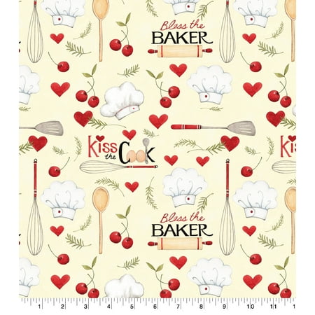 Springs Creative 44" x 36" Cotton Bless The Baker Precut Sewing & Craft Fabric, Cream