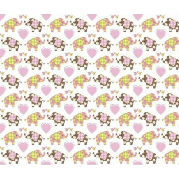 Springs Creative Best Friends Love Elephants on white pink hearts 100% Cotton Fabric sold by the yard