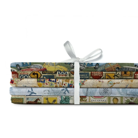 Springs Creative Cotton 21" Tim Coffey Vintage Travel Fat Quarter Bundle, 5 Pieces