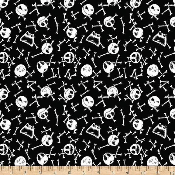 Springs Creative Disney Nightmare Before Christmas Jack Bone Toss Black Cotton fabric by the yard