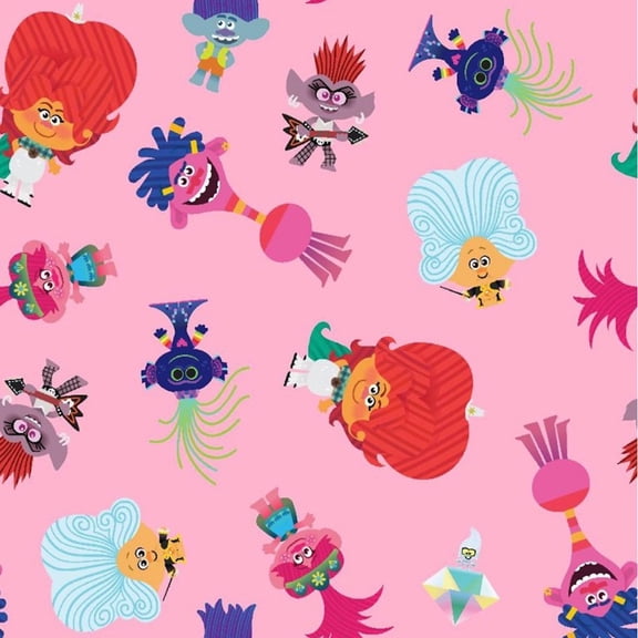 Springs Creative DreamWorks Trolls 2 World Tour Characters Pink 100% Cotton Fabric by The Yard