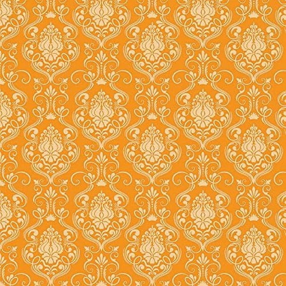 Springs Creative Happy Halloween DAMASK Pumpkin 100% Cotton Fabric sold by the yard