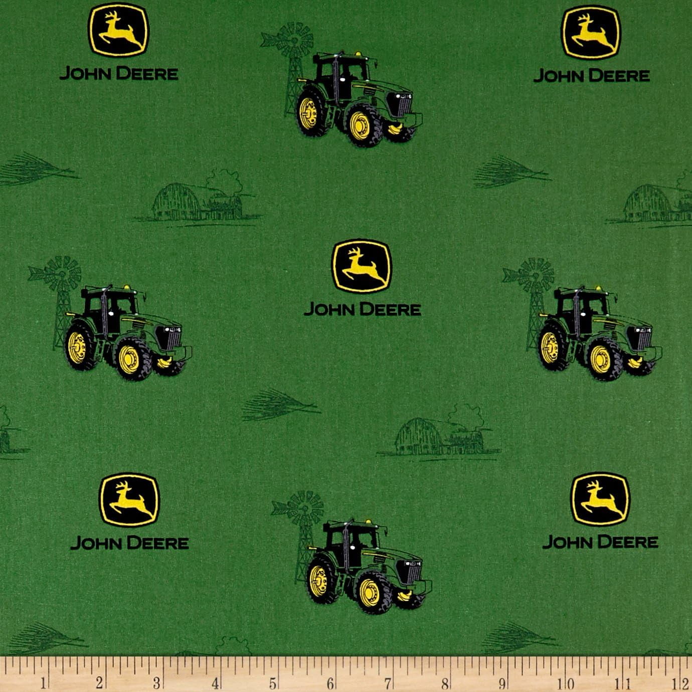 Springs Creative John Deere Print Green 100 Cotton Fabric sold by the