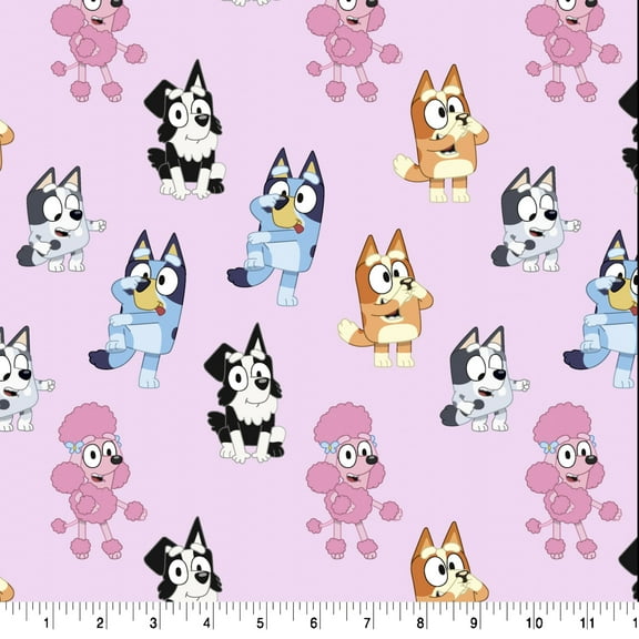 Springs Creative Lavender Bluey Character Toss Fat Quarter Fabric