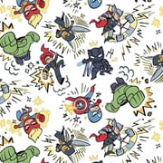 Springs Creative Marvel Avengers Kapow Cartoon Heroes Tossed White 100% Cotton Fabric by The Yard
