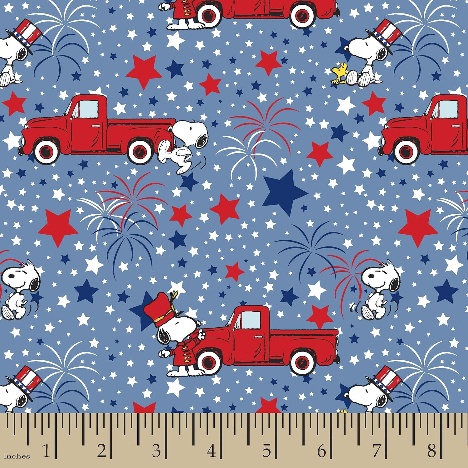 Springs Creative Peanuts Snoopy Patriotic Metallic Blue 100% Cotton Fabric sold by the yard