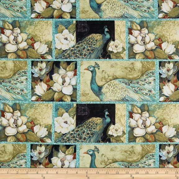 Springs Creative Products Susan Winget Iridescent Peacock Patch Quilt Fabric, Multicolor 100% Cotton Fabric sold by the yard