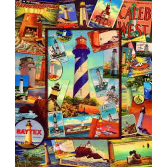 Springs Creative Retro Lighthouses 36x43in. panel 100% Cotton Fabric sold by the panel