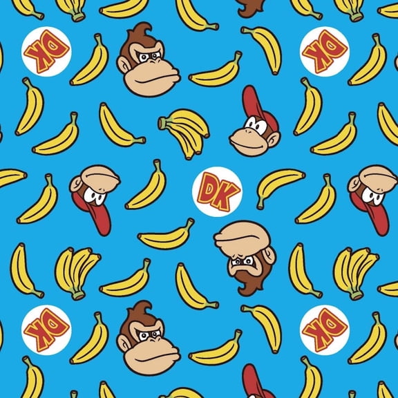 Springs Creative Super Mario Donkey Kong Coordinating Tossed Blue 100% Cotton Fabric by The Yard