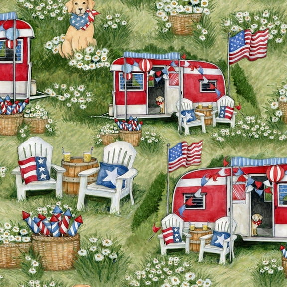Springs Creative Susan Winget American Patriotic Supplement Camping Patriotic Multicolor 100% Cotton Fabric by The Yard