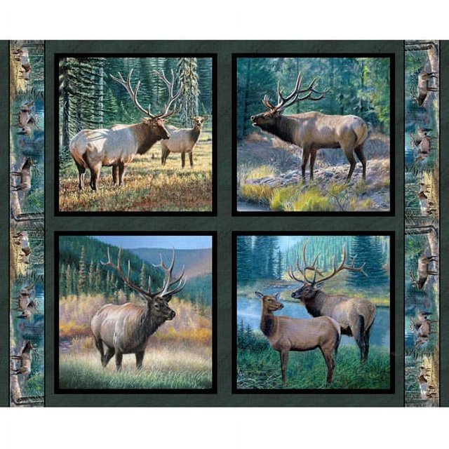 Springs Creative Wild Wings Mountain Sky Elk Pillow Panel Fabric by the Yard