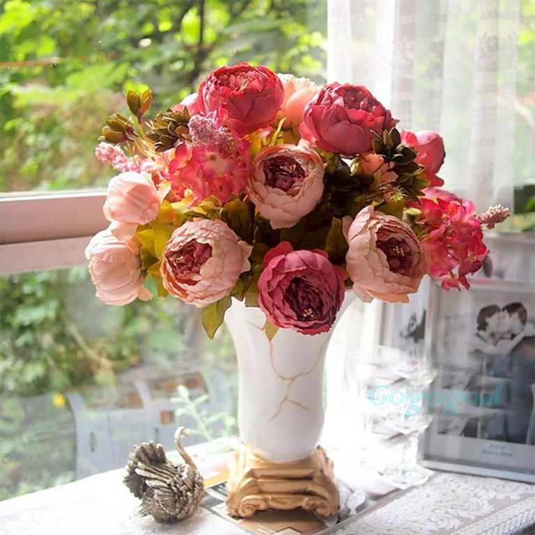 Springs Flowers Artificial Silk Peony Bouquets Home Garden Wedding Party  Bridal Bouquet Decor Valentine's Day Decoration(ONLY the Flower) 