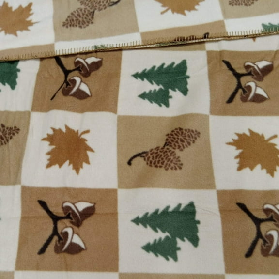 Springs Global US- 43" x 65" Forest Check Single Layer Finished Anti-Pill Fleece Throw Blanket