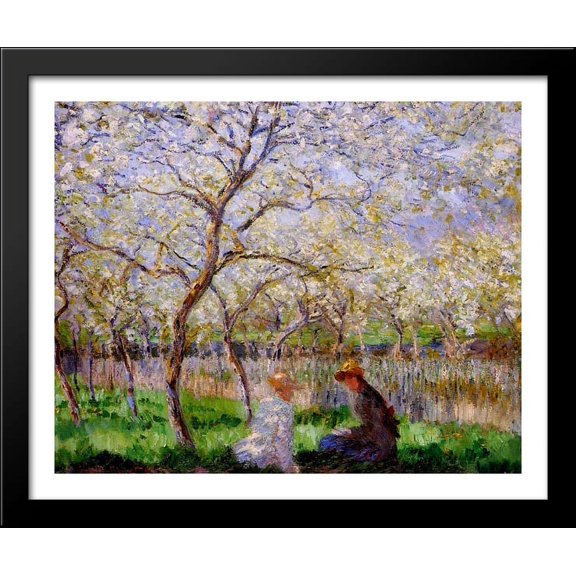 Springtime 34x28 Large Black Wood Framed Print Art by Claude Monet