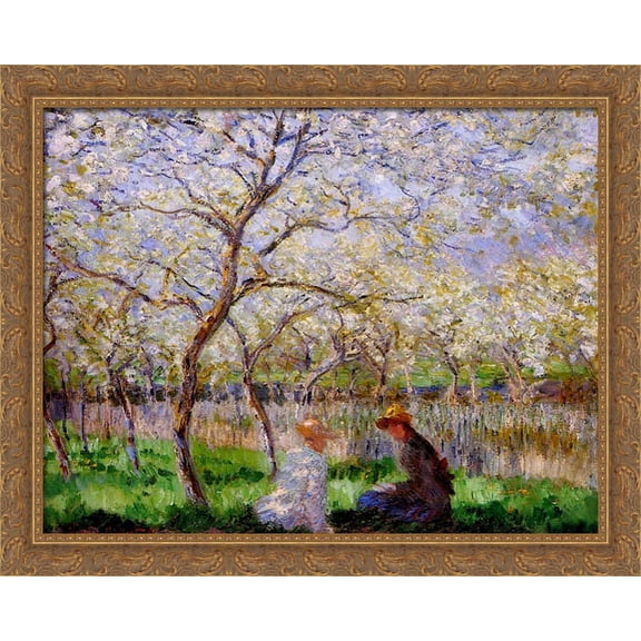 Springtime 34x28 Large Gold Ornate Wood Framed Canvas Art by Claude Monet