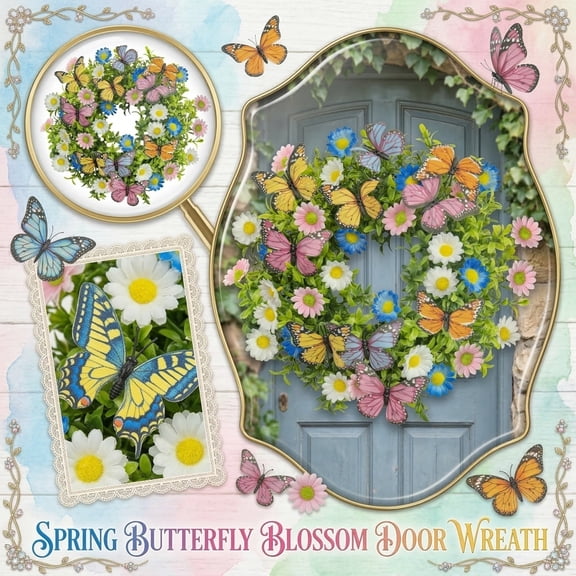 Springtime Artificial Flower Basket Wall Hanging 13.8in for Front Door Home Decor