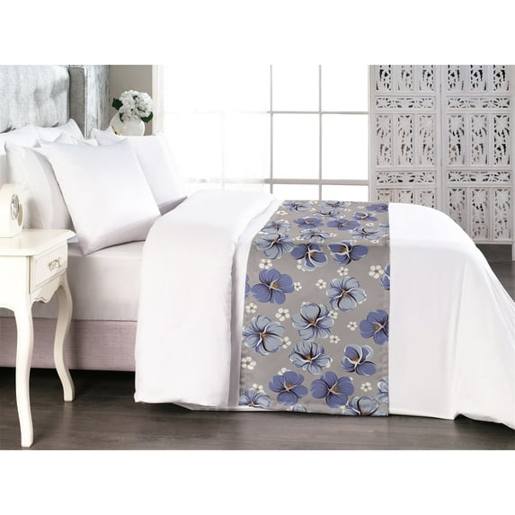 Springtime Bed Runner, Romantic Inspired Flowers Vintage Pattern with Outlines Print, Decorative Accent Bedding Scarf for Hotels Homes & Guest Rooms, King, Ceil Blue and Warm Taupe, by Ambesonne