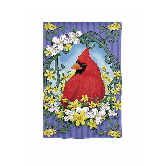 Springtime Cardinal Garden Linen Flag