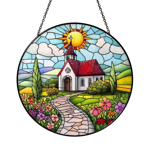 Springtime Church Window Suncatcher, Stained Glass Style Easter Faith Hanging Decor, Meaningful Religious Home Gift