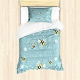 thumbnail image 1 of Springtime Duvet Cover Set, Cartoon Illustrated Flying Winged Bees Flower Petals Polka Dots, Decorative 2 Piece Bedding Set with 1 Pillow Shams, Twin Size, Pale Sky Blue and Yellow, by Ambesonne, 1 of 2