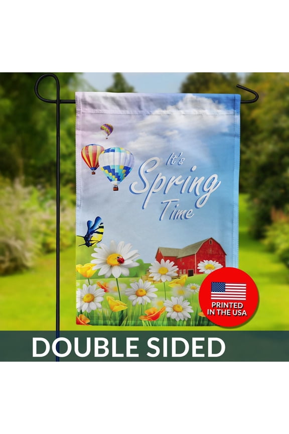 Springtime Farm Flag Hot Air Balloons Butterflies DoubleSided