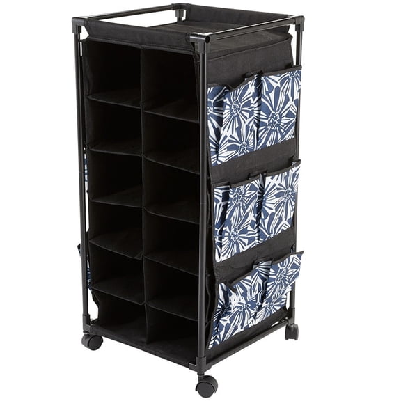 Rolling Shoe Storage with Fabric Cubbies - Springtime