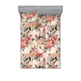 thumbnail image 1 of Springtime Fitted Sheet & Pillow Sham Set, Delicate Rose Pattern with Leafy Ornaments on Grunge Backdrop Art, Decorative Printed 3 Piece Bedding Decor, Calking, Pastel Pink Forest Green, by Ambesonne, 1 of 1