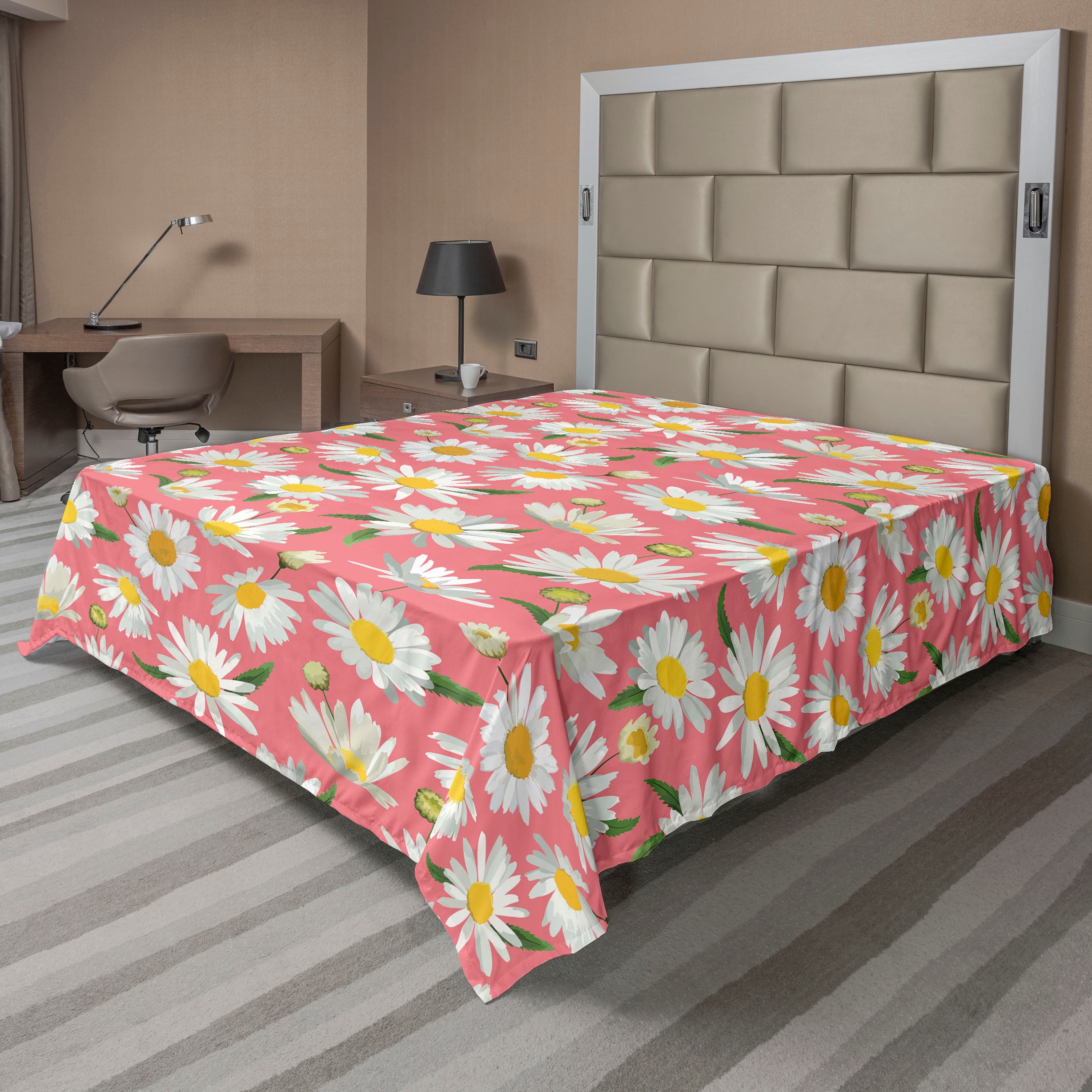 Springtime Flat Sheet, Romantic Concept Watercolor Style Drawn Daisy ...