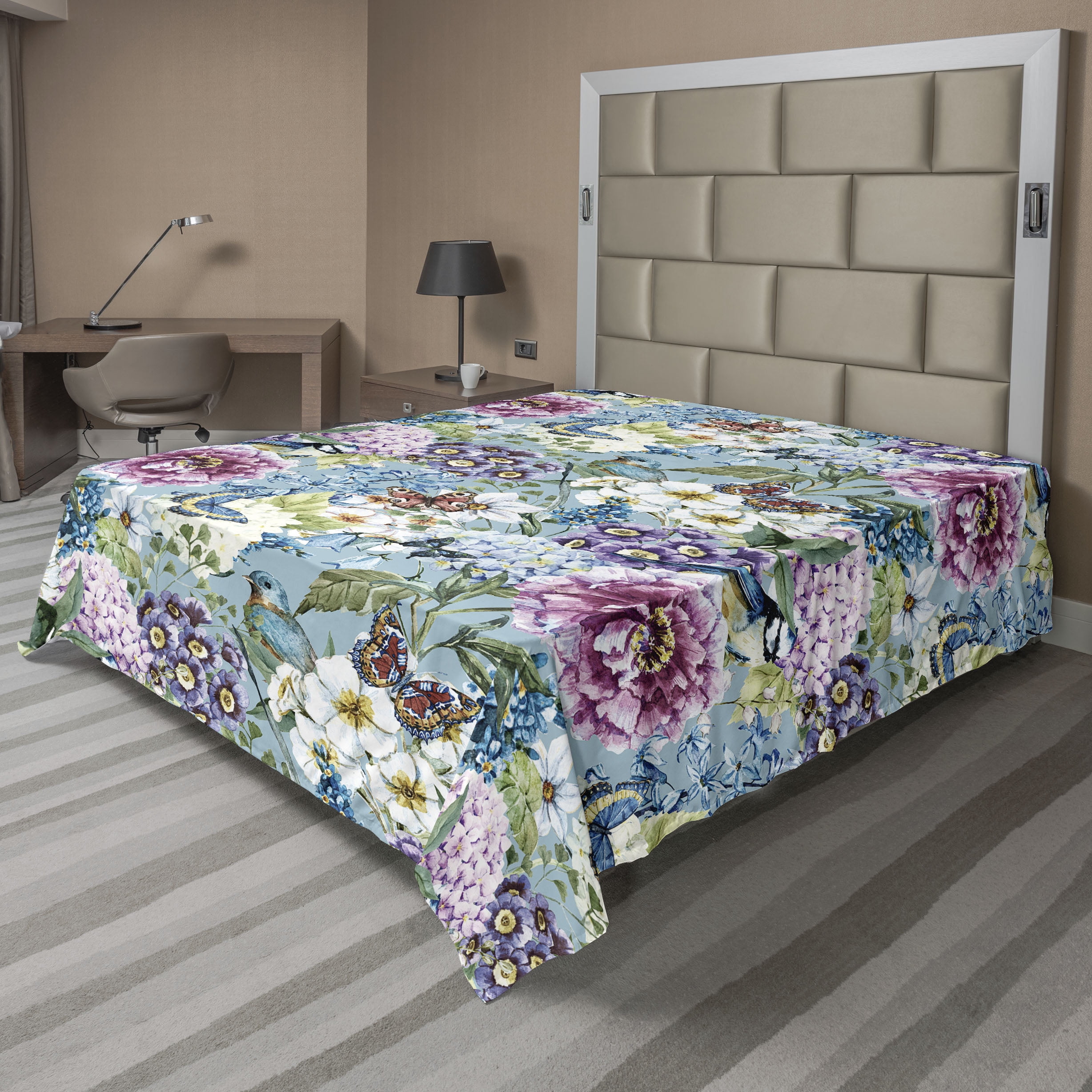 Ambesonne Springtime Flat Bedding Sheet Soft Top Sheet, Romantic Floral ...