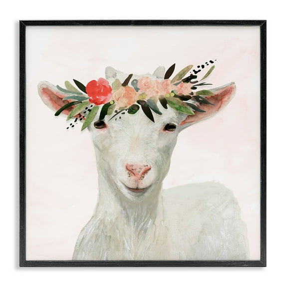 Springtime Flower Crown Baby Goat Animals & Insects Framed Art Print Wall Art, 17x17