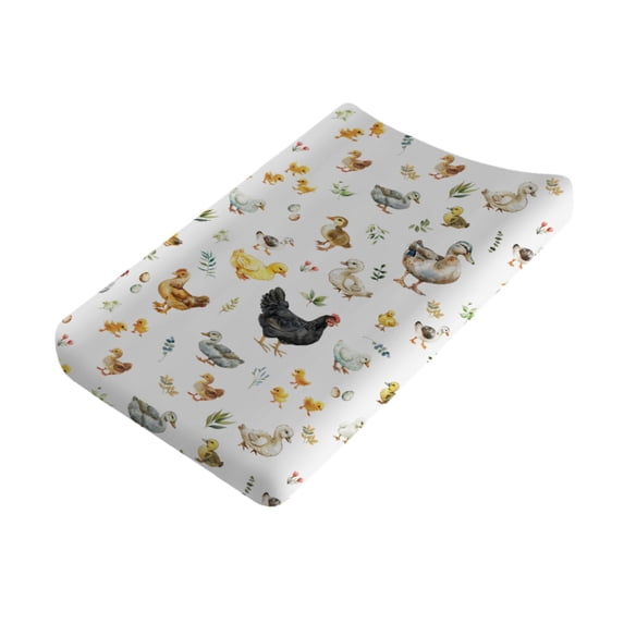 Springtime Hens Rooster Duck Changing Pad Cover for Baby Girl Boy Farm Animals Chicken Ducks Eggs Leaves Diaper Change Table Sheets Soft Stretchy Fitted Changing Pad Mat Sheets 32"x16"