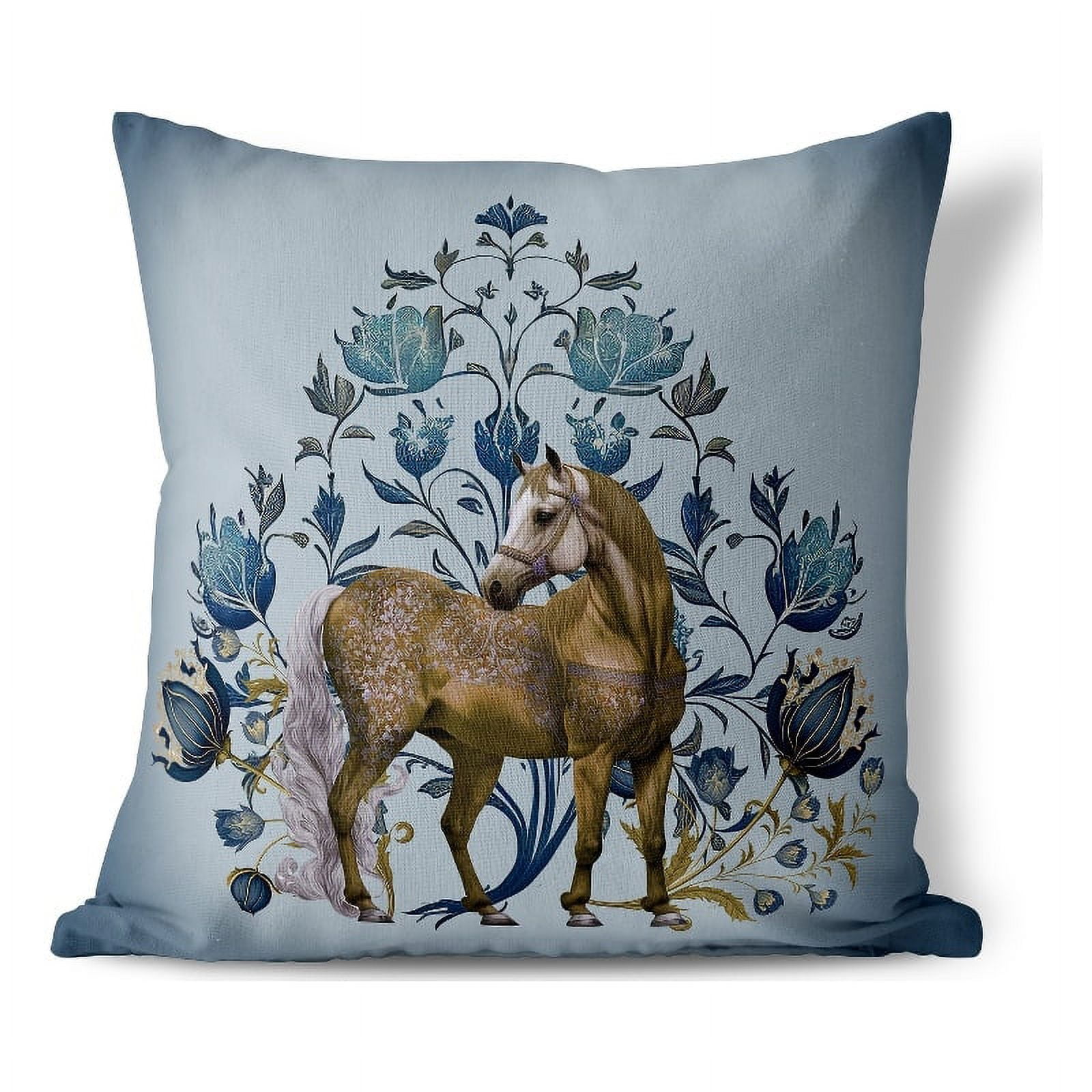 Springtime Horse Throw Pillow in Blue 16x16