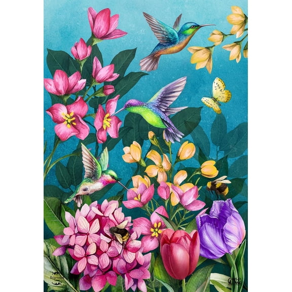 Springtime Hummingbirds Spring Garden Flag 18" x 12.5"
