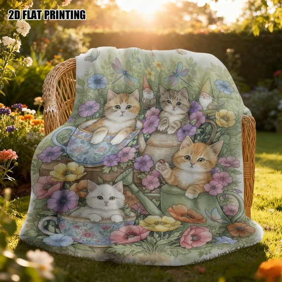 Springtime Kittens Floral Print Flannel Throw Blanket | All-Season Cozy & Ultra-Soft, Perfect for Modern Bedrooms, Snuggling & Home Decor Gift