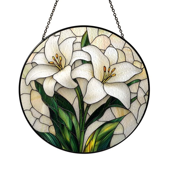 Springtime Lily Blossom Window Sun Catcher, Bright Stained Glass Style Floral Decor, Nature Gift Idea