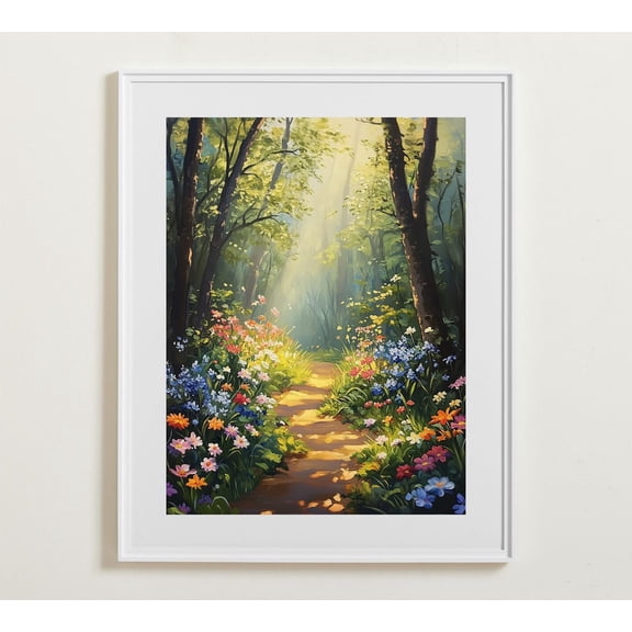Springtime Path Wall Art, Enchanted Forest, Colorful Cottagecore Poster,Modern Botanical,Vintage Gallery Wall Art, Wall Art, Modern Wall Decor, 16x24 UNFRAMED