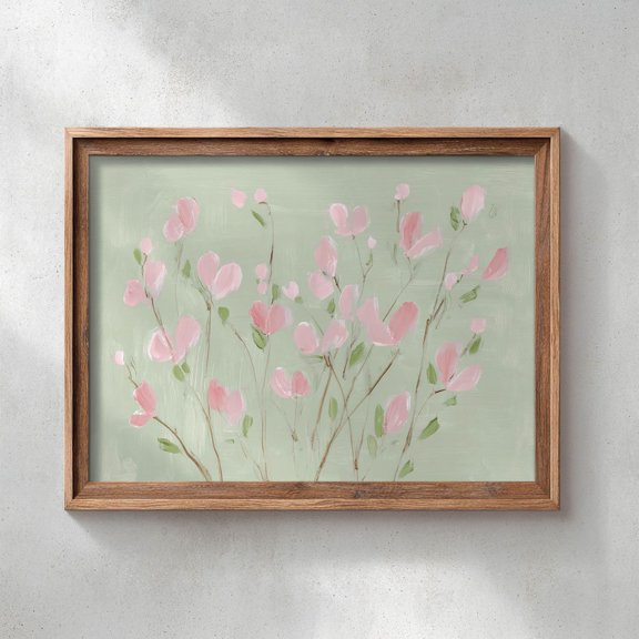 Springtime Pink Blossoms Spring Art Mint Green Background Cottagecore Wall Decor Soft Romantic Shabby Chic Floral Wall Art Print