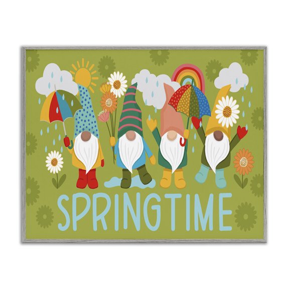 Stupell Industries Contemporary Springtime Rainy Garden Gnomes Gray Framed Giclee Art, 20 x 16, by Lisa Perry Whitebutton