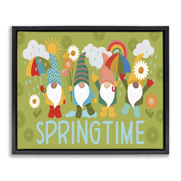 Stupell Industries Contemporary Springtime Rainy Garden Gnomes Black Floating Frame Canvas Art, 21 x 17, by Lisa Perry Whitebutton